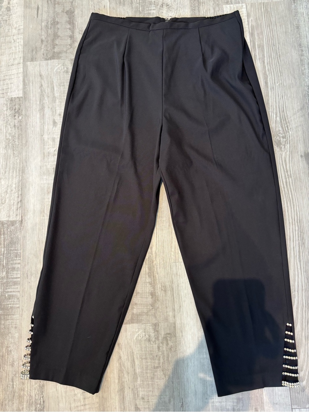 Nancy Bolen Vintage Black Straight-Leg Pants with Rhinestone Detail